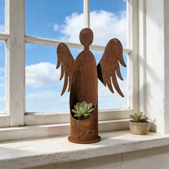 1 pièce de sculpture de jardin en fer, sculpture de jardin vintage en métal de style campagnard, sta