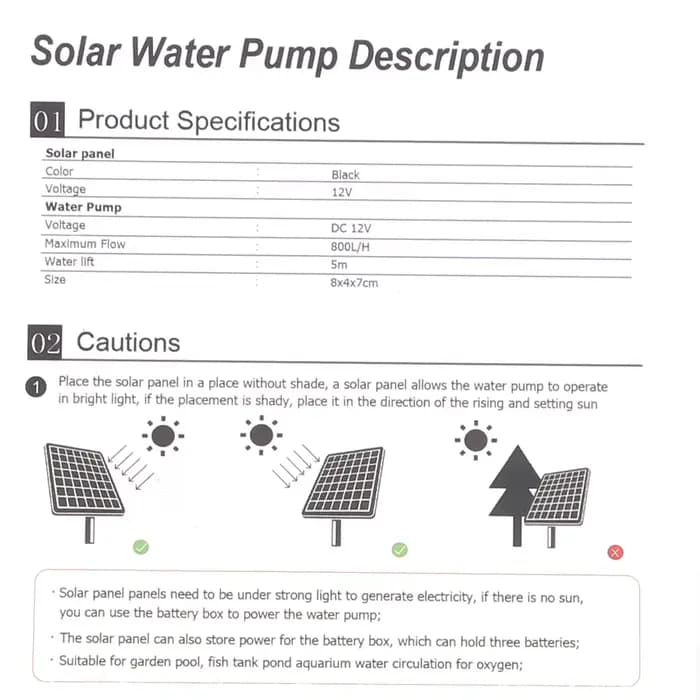Ensemble de pompe à eau solaire sans balais, 30W, 800L/H, DC 18V, faible bruit, pour jardin, piscine