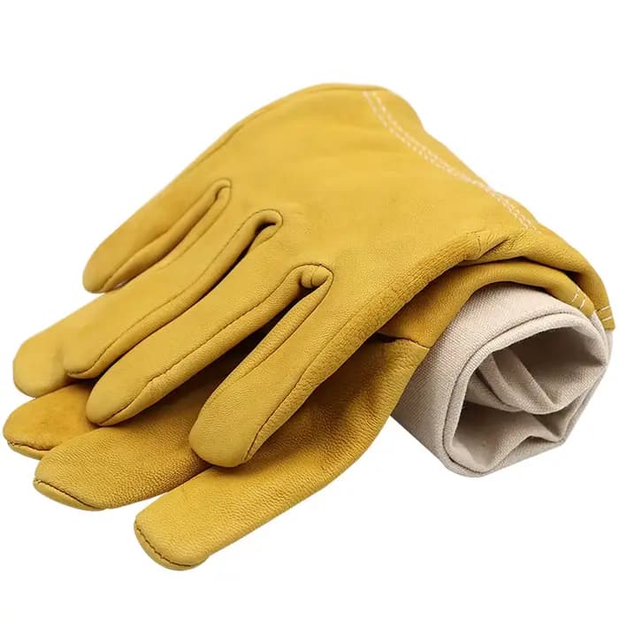 Gants d'apiculture avec manches de protection, maille jaune respirante, peau de mouton blanche et ti