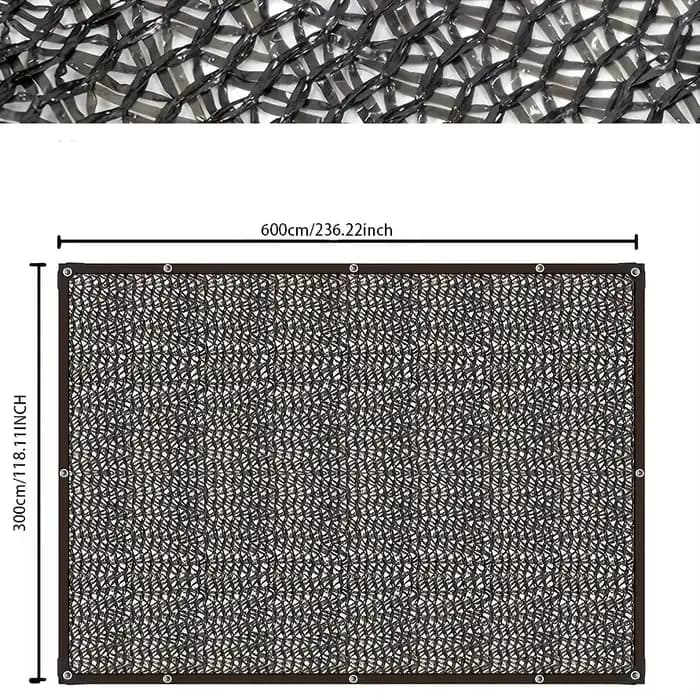 Couverture en maille de protection solaire en tissu d'ombrage noir, bord attaché avec œillets, filet