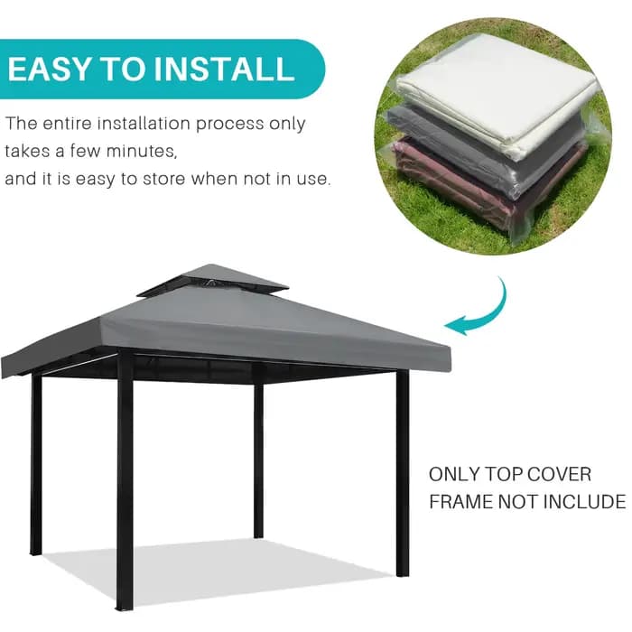 Couverture de Remplacement pour Toit de Gazebo, Abri de Grille Extérieure de 3x3m, Haut pour Cour