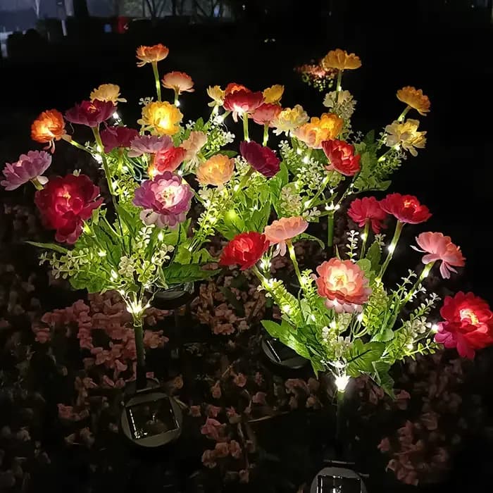 Lumières solaires de fleur de Lotus de neige artificielle à 7 têtes-lámpares de jardin LED imperméab