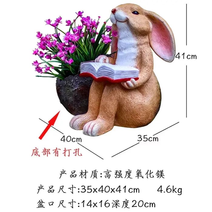 Pot de fleur lapin de lecture, statue d'animal, conteneur de jardin créatif, pots de bonsaï de cour,