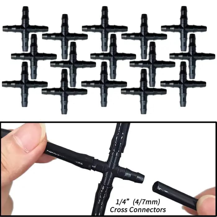 OASIS 10-100 pièces 1/4 ''connecteur croisé pour 4/7mm Micro tuyau 4 voies adaptateur barbelé irriga