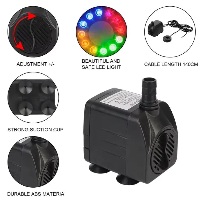 Pour jardin Aquarium Aquarium oiseau bain fontaine pompe à eau avec 12 lumière LED Ultra-silencieux 