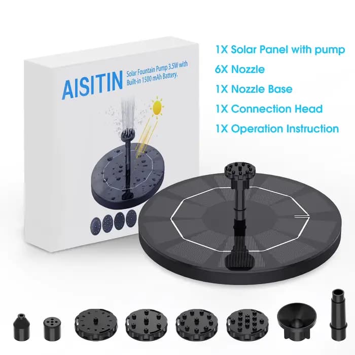 Pompe de fontaine solaire 3,5 W, pompe à eau solaire, fontaine flottante, batterie 1500 mAh intégrée