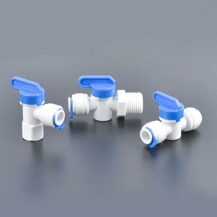 Robinet à tournant sphérique droit en plastique RO, tuyau de 1/4 "3/8" OD, connexion rapide 1/4 "3/8