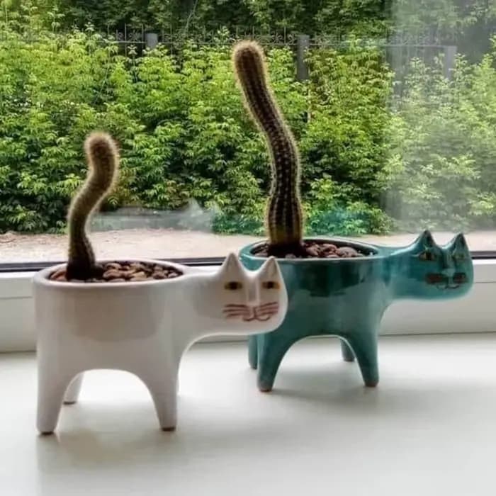 Pot de plante en forme de chat mignon en T pour salle de bain, jardinière en céramique pour animaux,