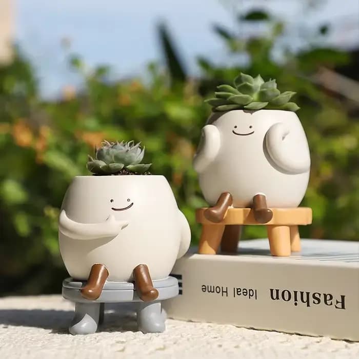 Pot de fleurs Smiley Face en résine mignon, jardinière tête de fleur pour intérieur et extérieur, po