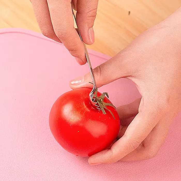 Outil de carottage de tomate, outil de retrait de carottier en acier inoxydable de fraise, dissolvant de tige supérieure de tomate Portable, dissolvant de tiges de tomate ergonomique