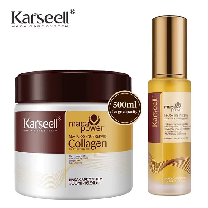 Karseell-Traitement capillaire au collagène, masque réparateur en profondeur, 500ml + sérum à l'huile d'argan, pour cheveux secs et abîmés, tous types de cheveux