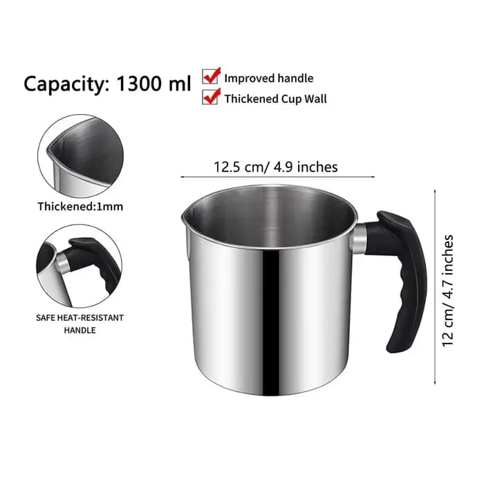 Pot verseur pour fabrication de bougies de 1300ml, Pot de fusion de cire en acier inoxydable 304 avec poignée résistante à la chaleur, pichet pour fabrication de bougies
