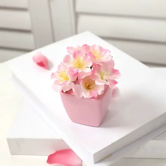 5 pièces, Mini plante en pot de fleurs artificielles roses