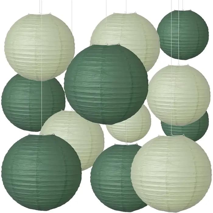 Lanternes en papier vert chasseur et vert sauge, 20 pièces, pour mariage, remise de diplôme, décoration de la maison, réception nuptiale, Festival, célébration