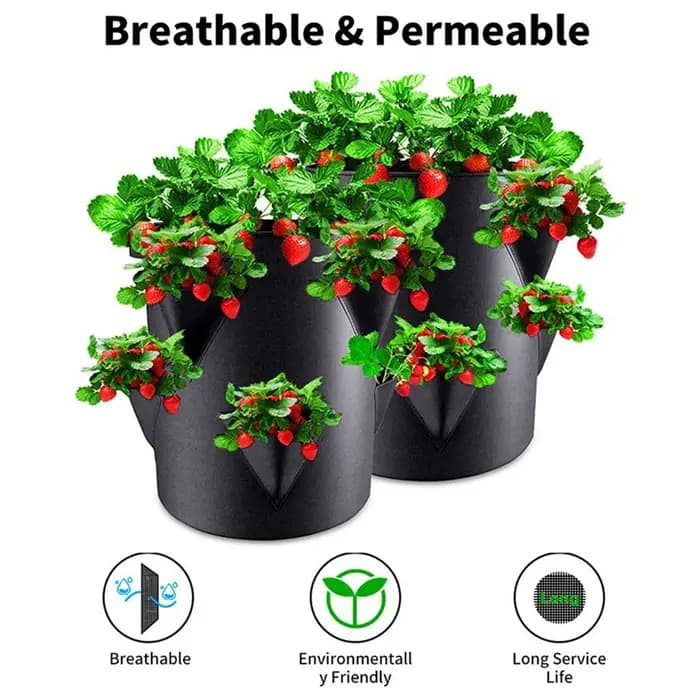 Sac de plantation de fraises de 7 gallons avec 6 poches latérales
