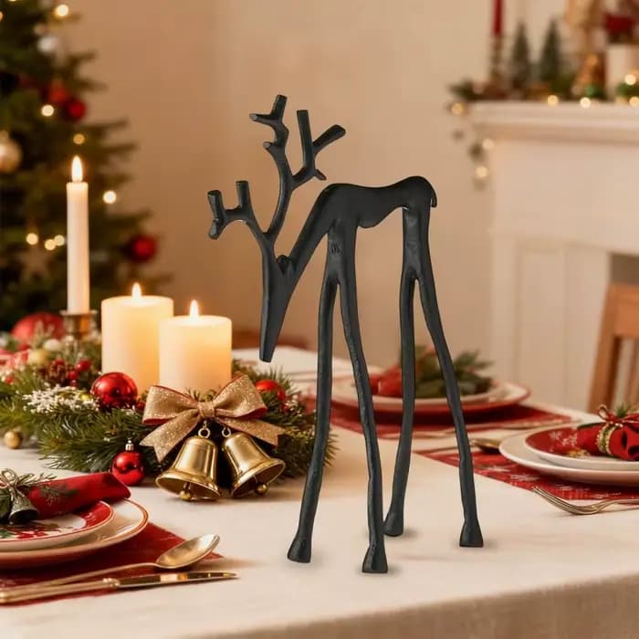 Décoration de noël de renne noire, Sculpture de cerf de Style européen moderne, ornements de table de noël noirs