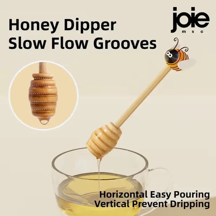 Joie – Pot à miel en céramique pour ruche et trempette en bois, avec couvercle, barre d'agitation pour pot à miel, fournitures, accessoires de cuisine