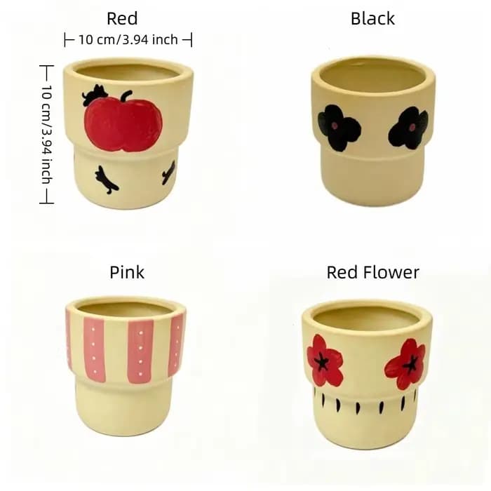 Pot de fleurs en céramique style dessin animé mignon, respirant, à motif floral, pour plantes succulentes, pot décoratif vintage, jardin de bureau