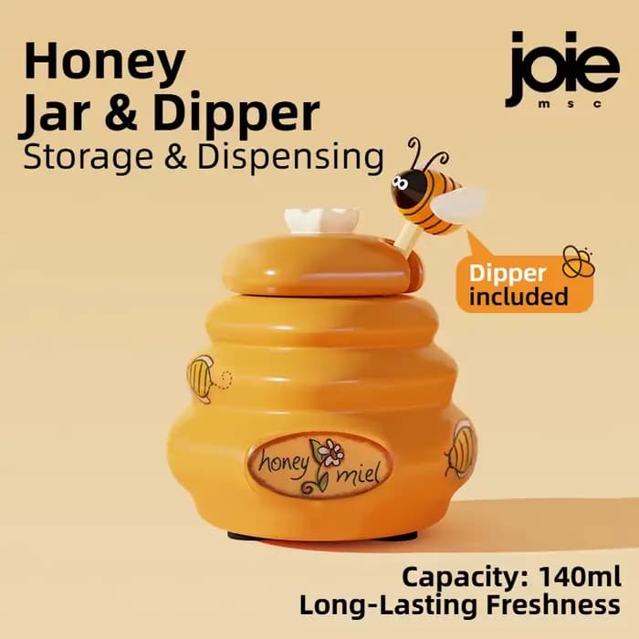 Joie – Pot à miel en céramique pour ruche et trempette en bois, avec couvercle, barre d'agitation pour pot à miel, fournitures, accessoires de cuisine