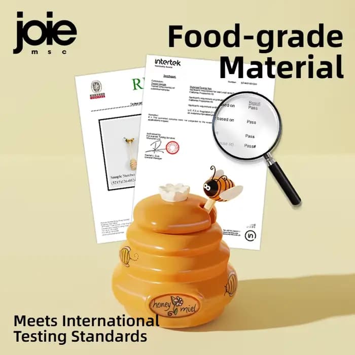 Joie – Pot à miel en céramique pour ruche et trempette en bois, avec couvercle, barre d'agitation pour pot à miel, fournitures, accessoires de cuisine