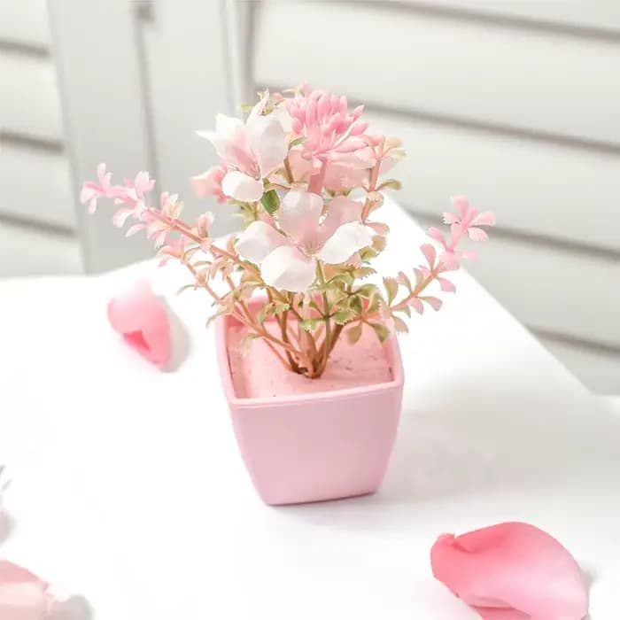 5 pièces, Mini plante en pot de fleurs artificielles roses