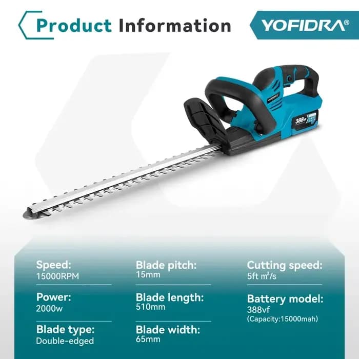 YOFIDRA 2000W taille-haie électrique 15000 tr/min tondeuse à gazon jardin aménagement paysager taille-haie tondeuse outil pour Makita 18V batterie broche