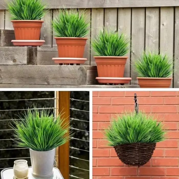 12 plantes artificielles aux couleurs vives et résistantes aux UV - Bouquets de herbe de printemps détachables avec verdure artificielle réaliste - Convient aux jardinières suspendues intérieures et e