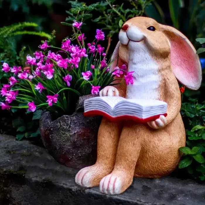 Pot de fleur lapin de lecture