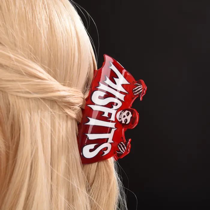 Muweordy-Pince à cheveux série Halloween Horror pour femme, pince crabe tête de mort, lettre imprimée Misfits rouge, accessoires pour cheveux