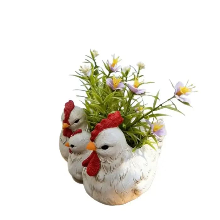 Décoration d'intérieur : Pot de fleurs en forme de famille de poulets