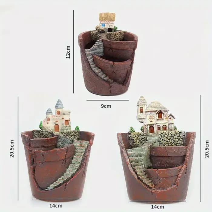 Pot de plantes créatif avec ville du ciel