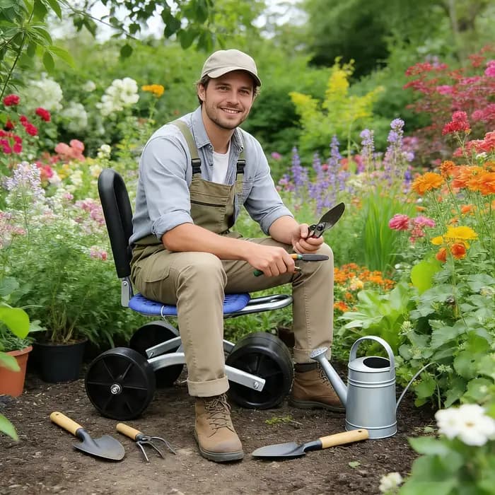 Chariot de jardin roulant avec siège