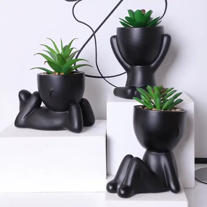 3 pièces/ensemble artificiel Aloe Vera succulente dessin animé Pot plante faux succulente noir PE matériel plantes artificielles décoration de la maison