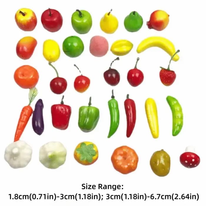20 pièces de fruits et légumes artificiels multicolores