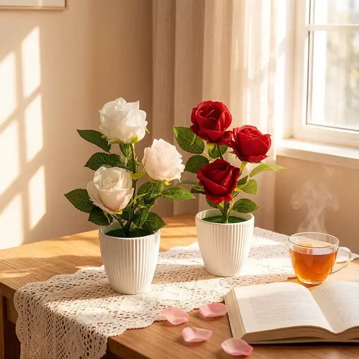 Rose artificielle en pot
