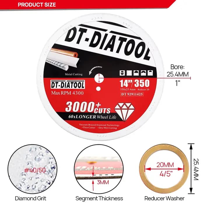 DIATOOL 1pcDia 14 pouces 350mm Diamant Lame De Scie En Métal Disque De Coupe Pour Ministres Le Fer Broyeur Cut-off Roue