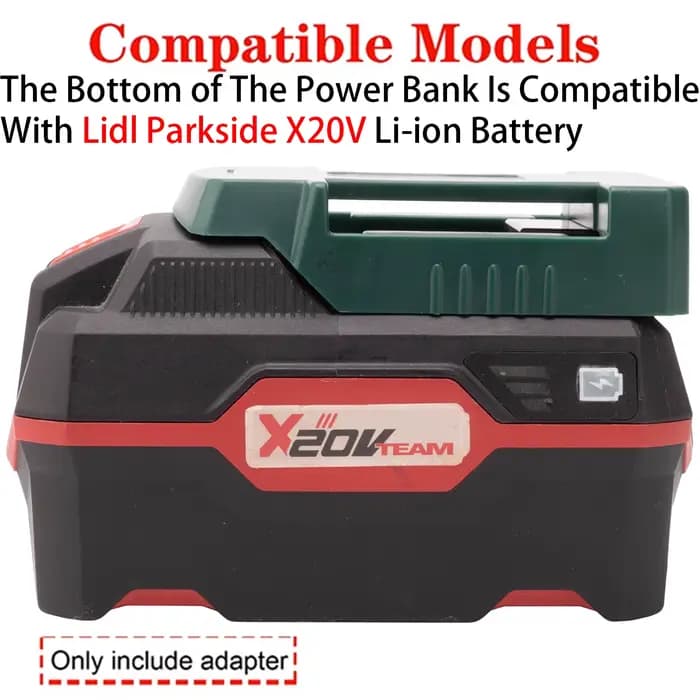 Batterie externe pour batterie Li-ion Lidl Parkside X20V avec port USB/Type-C, charge rapide, accessoire pour outil électrique