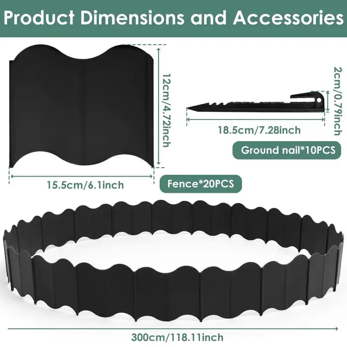Clôture de jardin de 3m, pour pelouse extérieure, bordure de sol, bordure décorative, piquet de Support pour plantes, paysage de cour en plastique PP