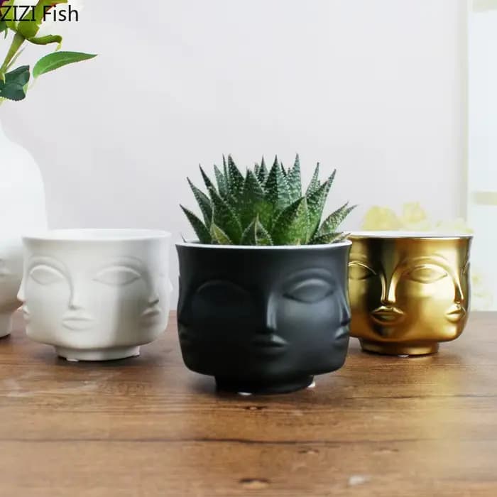 Ornement de visage humain Pot de fleurs en céramique