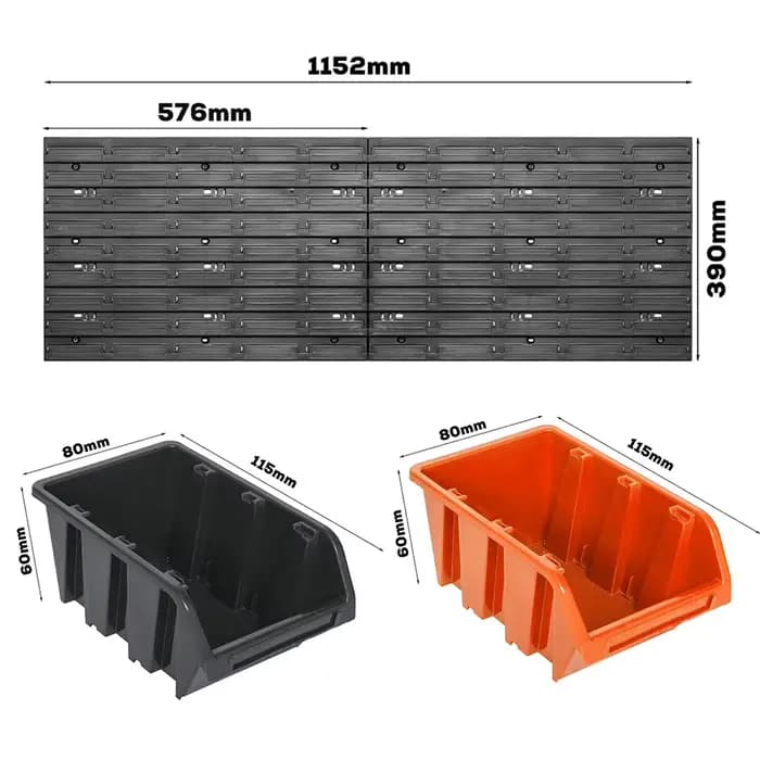 Étagère murale pour outils, support mural pour outils, 28 boîtes empilables, plaque murale extra résistante, multifonction pour atelier, garage