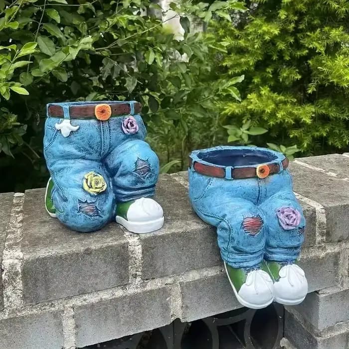 Pot de fleur en forme de pantalon en jean