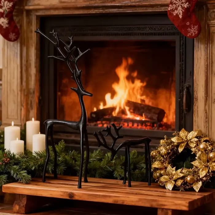 Décoration de noël de renne noire, Sculpture de cerf de Style européen moderne, ornements de table de noël noirs