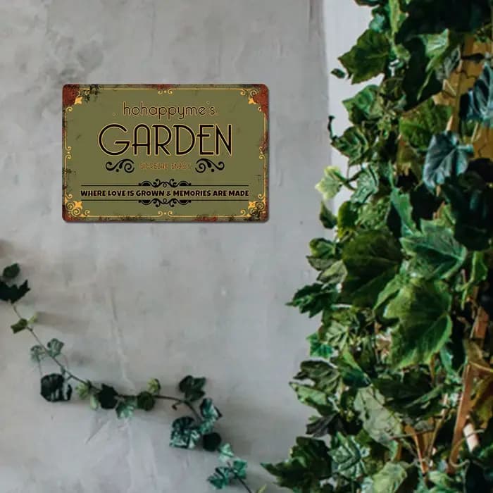 Plaque Murale de Jardin Vintage Personnalisée avec Nom Rétro