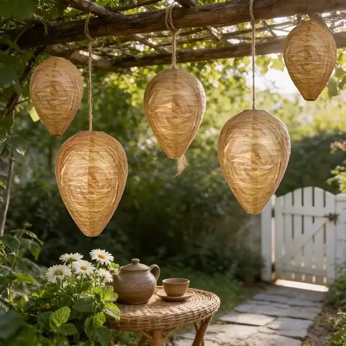 Lot de 4 faux nids de guêpes suspendus pour jardin, répulsif sûr contre les guêpes, les abeilles et les frelons, pour la maison, le jardin, l'extérieur et la terrasse, 28x22cm