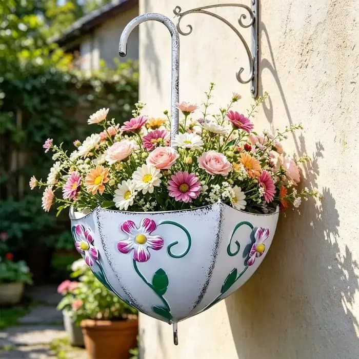 Panier fleurs élégant Styles européens, jardinière suspendue en forme parapluie, Pot fleurs ferme, décoration