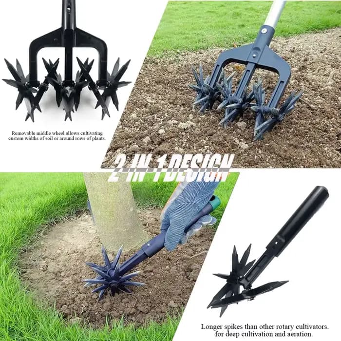 Outil de jardinage 2-en-1 : Motoculteur rotatif