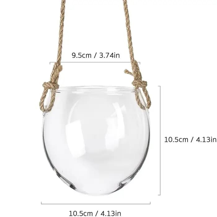 Vase suspendu hydroponique transparent en verre