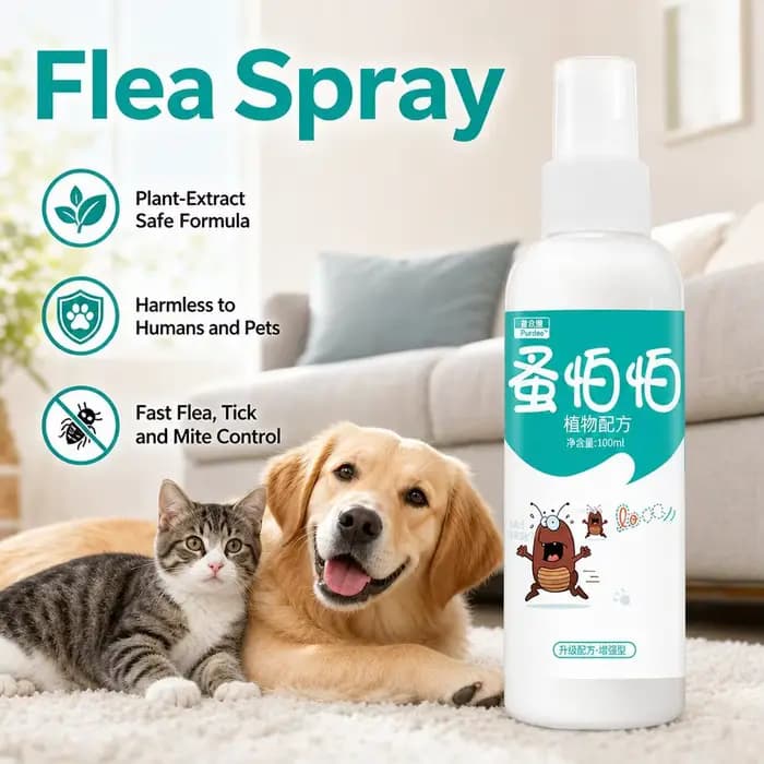 Spray anti-puces et tiques pour animaux de compagnie, 100 ml, traitement rapide et pratique pour chiens et chats, pour l'intérieur et l'extérieur, fournitures pour animaux de compagnie
