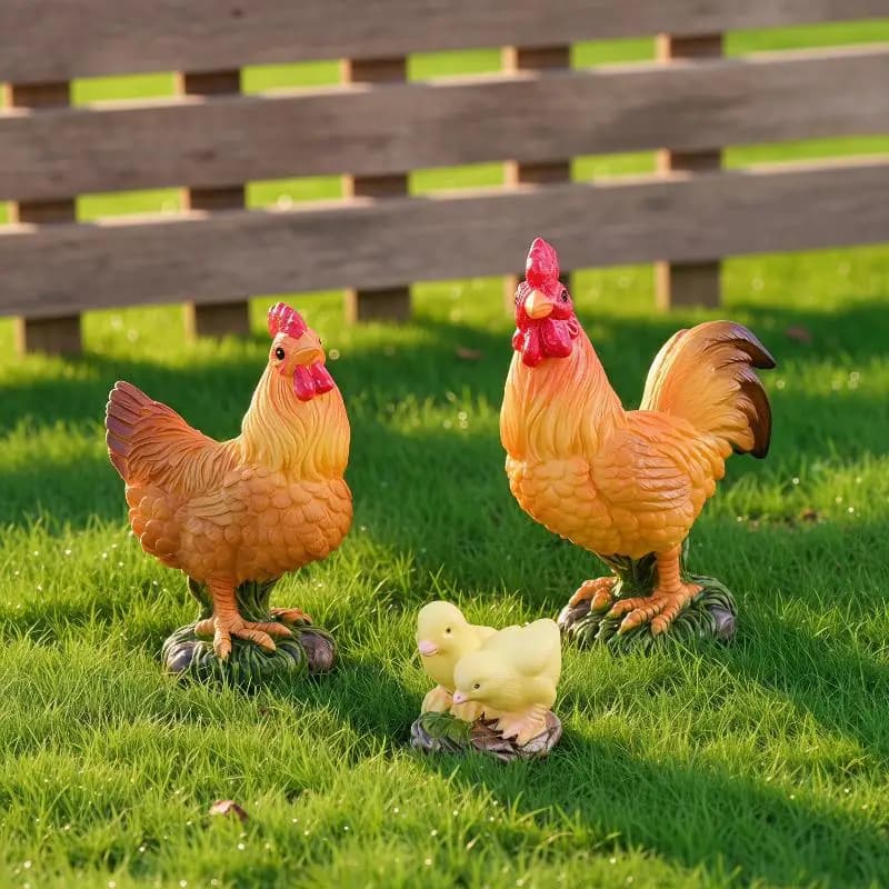 Mini figurines d'animaux de la ferme 3 pièces : coq, poule, poussin – Petites créations en résine po