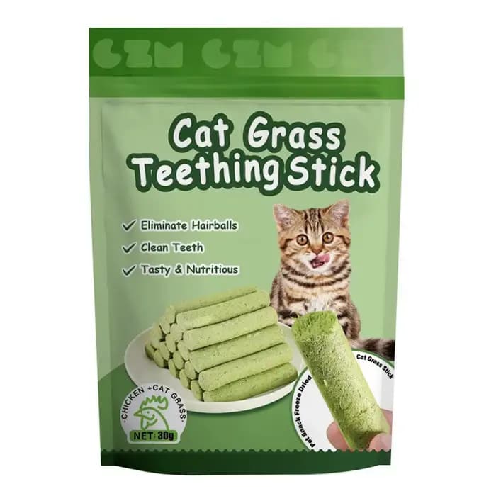 Lot de 60 bâtonnets de herbe naturelle pour chat, friandises pour l'élimination des boules de poils,